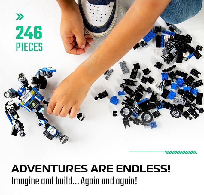 JITTERYGIT Robot Building Toy Gift for Boys, Perfect STEM Gift for Builders Ages 6, 7, 8, 9, and 10 Year Olds, Blue SnabGlider (246 Pcs) Robotryx