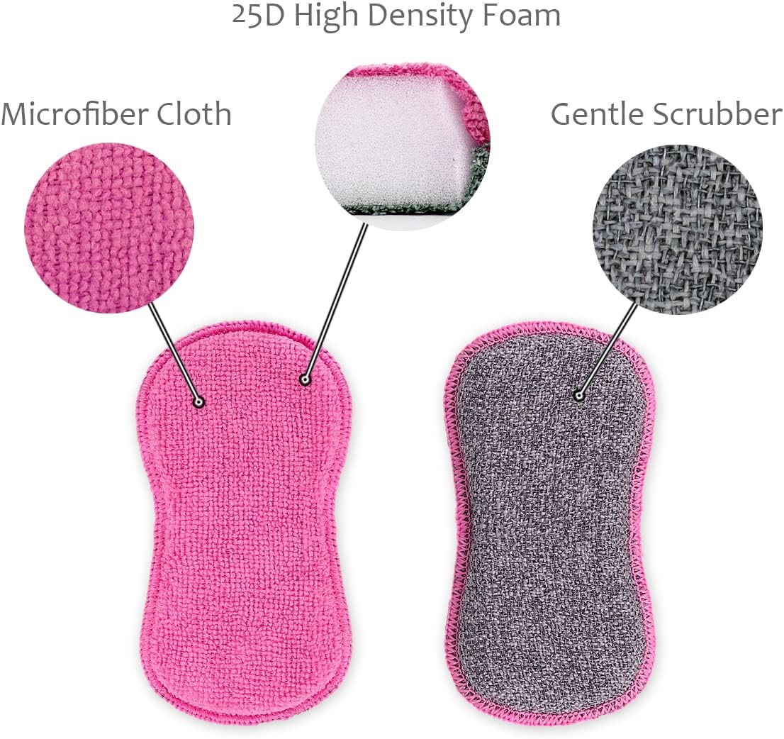 UPSTAR Dish Sponges Kitchen, Microfiber Cleaning Scrubber for Dishwashing, Sink, Basin and Multi-Pupose, Non-Scratch Pack of 6