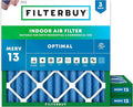 Filterbuy 20x20x2 Air Filter MERV 13 Optimal Smoke & Allergy Defense (3-Pack), Electrostatic Pleated HVAC AC Furnace Filters Replacement, Made in USA (Actual Size: 19.50 x 19.50 x 1.75)