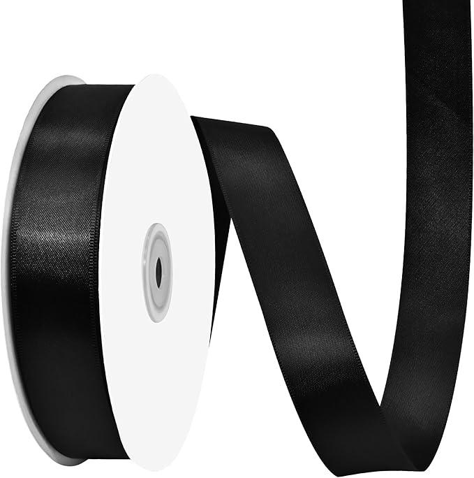 Black Satin Ribbon 1" X 50 Yards Solid Color Double Faced Ribbons Perfect for Crafts Wedding Decor Bow Making Arts Sewing and More