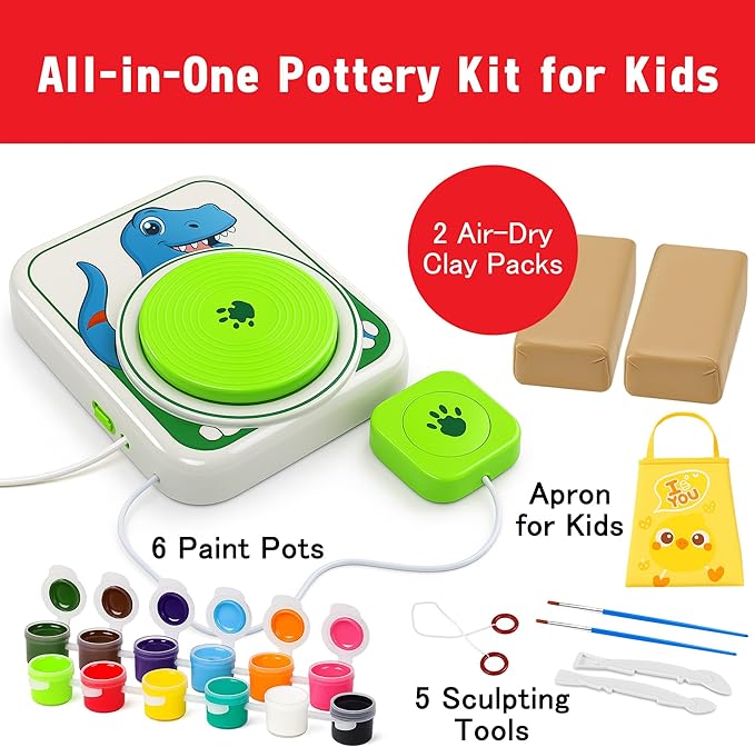 Pottery Wheel for Kids, Ceramic Art Pottery Painting Kit for Kids Ages 3-12