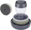 Dish Brush with Soap Dispenser, Kitchen Scrub Brush for Dishes Pots Pans Sink Cleaning, Scrub Sponge Dish Scrubber with Holder Set (Grey Handle & Scrub Sponge)