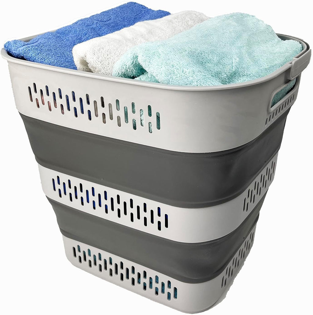 SAMMART 40L (10.5 Gallon) Collapsible Plastic Laundry Basket with Handles - Foldable Pop Up Storage Container/Organizer - Portable Laundry Hamper - Space Saving (1, Grey)