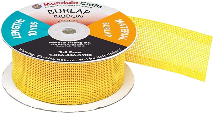 Mandala Crafts Yellow Burlap Ribbon 1.5 Inches Wide Jute Ribbons for Crafts - 20 Yds Roll Rustic Burlap Wrap Trim Ribbons for Wreaths Bows Wedding Party Decoration