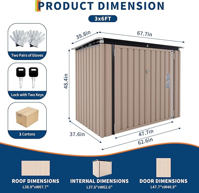 2 Trash Cans Metal Outdoor Storage, 3x6 FT Garbage Bin Storage Shed with Chain Lid, Garbage Can Metal Sheds for Garden, Backyard, Lawn and Patio
