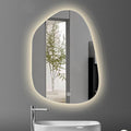 Irregular Bathroom Mirror with LED Light, Lighted Bathroom Makeup Wall Mounted Mirror with Demister Pad, 3 Colors Dimmable Lighting, Sensor Touch Switch(A,60x80cm)