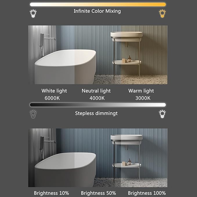 Bathroom Mirror with LED Lights, Wall Mounted Bathroom Mirrors, Bathroom Mirrors with Touch, 3 Colour Dimmable and Demister Pad, IP44 Smart Mirror(39.3"/100cm)