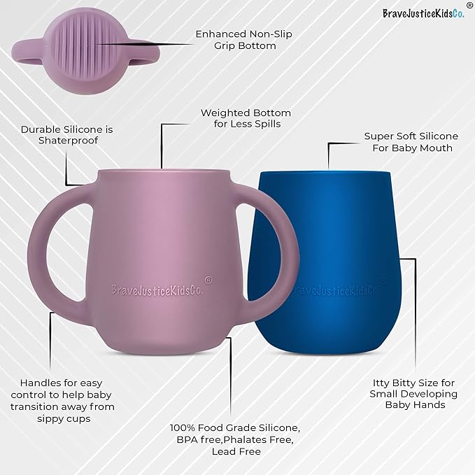 | Teenie Tiny™ Silicone Developmental Baby-Led Weaning Drinking Cups (2 pack) (Mauve and Blue Fusion)