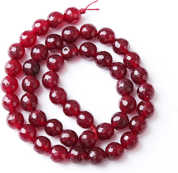 60pcs 6mm Faceted Red Jade Gemstone Beads Natural Stone Round Loose Spacer Beads for Jewelry Making DIY Bracelet Necklace 1 Strand 15inch