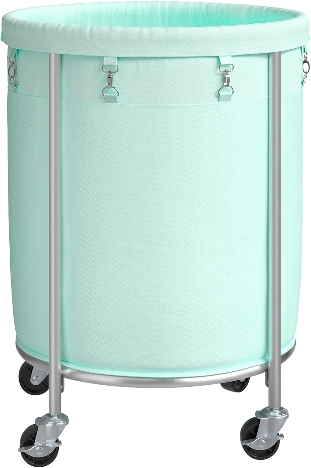 ELYKEN Laundry Basket with Wheels, 170L Rolling Laundry Hamper with Removable Bag and Steel Frame, Round Laundry Cart with 4 Casters and 2 Brakes, Ideal for Bedroom, Bathroom, Laundry Room, Mint Green
