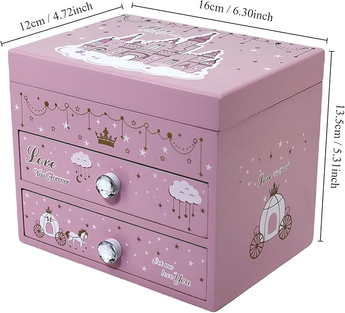 Music Jewelry Box for girls Pink Princess Castle girls jewelry box Little girl birthday christmas Gift kids jewelry box Organizer