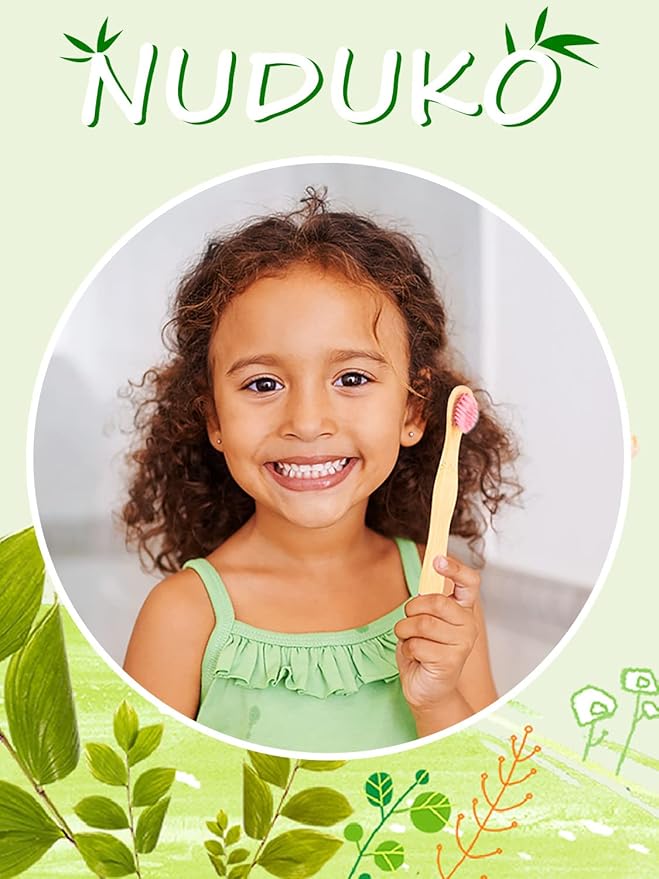 Bamboo Kids Toothbrushes (6 Pack) - Soft Bristle Organic Compostable BPA Free Toothbrush for Kids Toddler Baby Tooth Brush, Eco Friendly Natural Biodegradable Wooden Toothbrush