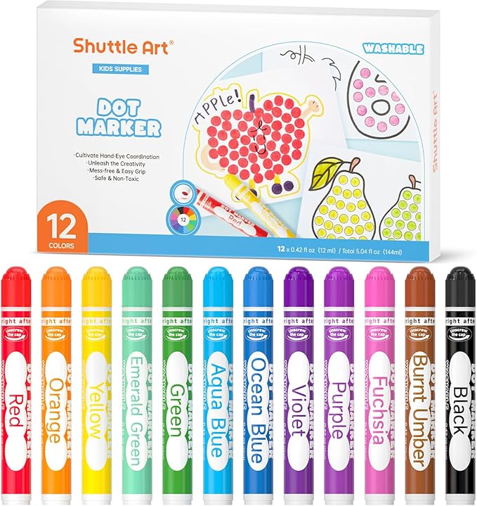 Shuttle Art Dot Markers, 12 Colors Washable Markers for Toddlers,Bingo Daubers Supplies Kids Preschool Children, Non Toxic Water-Based