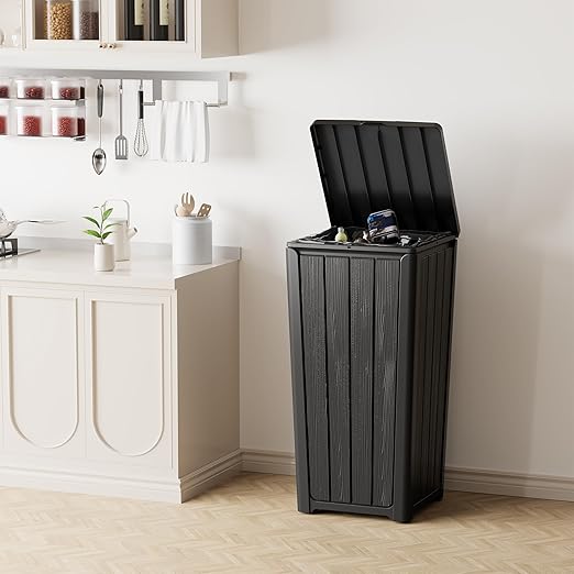 Outdoor Trash Can 23 Gallon Garbage Can with Lid Waterproof Resin Garbage Patio Waste Bin for Garden, Backyard, Deck,Black