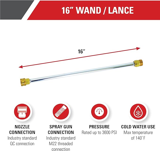 Simpson Cleaning 80149 Universal 16-Inch Pressure Washer Wand for Cold Water Use up to 3600 PSI, Silver