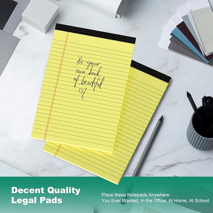 Legal Pads 5x8 Inch, 4 Pack, Narrow Ruled, 5x8 Yellow Legal Pad, Mini Double-Sided Printing Notepad Perforated Note Pads 5x8" Lined Paper, Lined Writing Pads for Office Home School, 30 Sheet/Pad