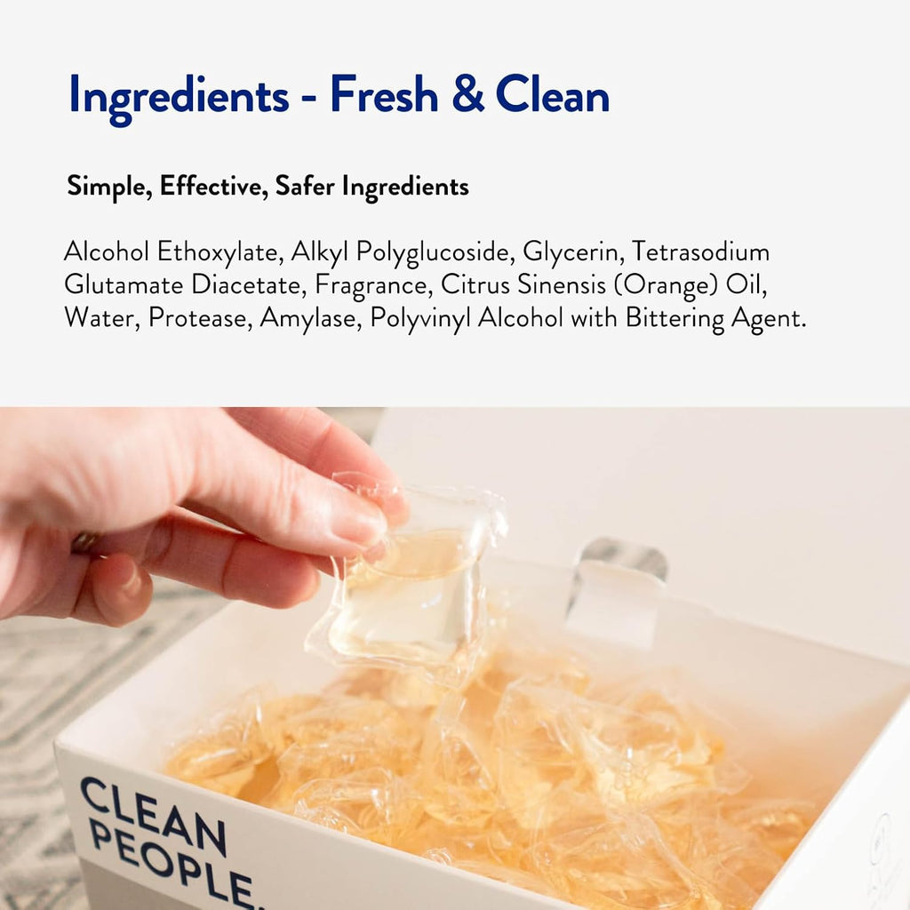 The Clean People Laundry Detergent Pods - Hypoallergenic Laundry Pods - Ultra Concentrated, Recyclable Packaging, Stain Fighting - Fresh Scent, 96 Pack