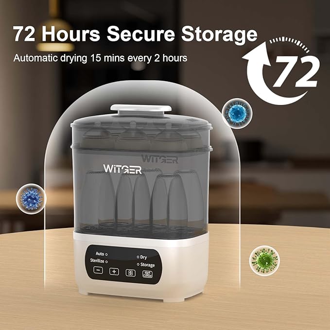 Baby Bottle Sterilizer and Dryer, Electric Steam Sterilizer for Baby Bottles, Pacifiers, and More, with Digital Controls.