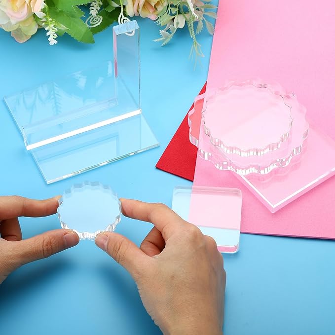 PATIKIL Acrylic Stamp Block, 1 Pack Clear Stamping Block with Grid Lines Decorative Mounting Blocks Set Rectangle for Scrapbooking DIY Crafts Cards Making