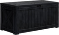 Greesum 120 Gallon Deck Box, Resin Outdoor Storage Container for Patio Furniture, Garden Tools, Pool Accessories, Weatherproof, Lockable, Black