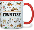 Personalized Mug for Kids - Dogs - Custom Name/Text, Ceramic Hot Chocolate/Cocoa/Coffee Cup for Boys/Girls, Birthday/Christmas/Holiday Gift - 11 oz, Red Handle