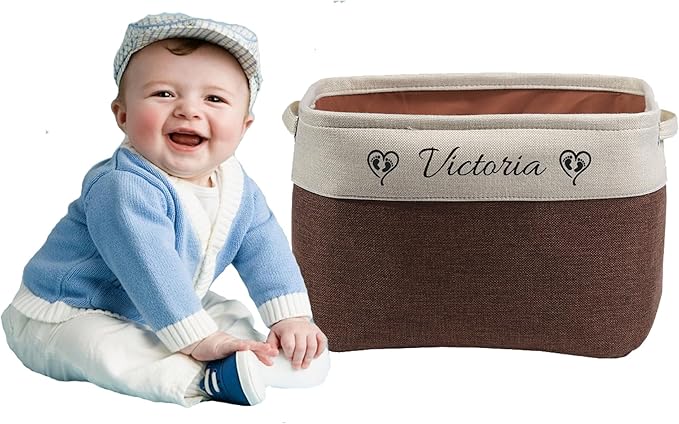 Generic Personalized Kids' Storage Box - Brown, Customizable, Soft & Durable Cotton & Linen, Foldable, 14x9x1 inches