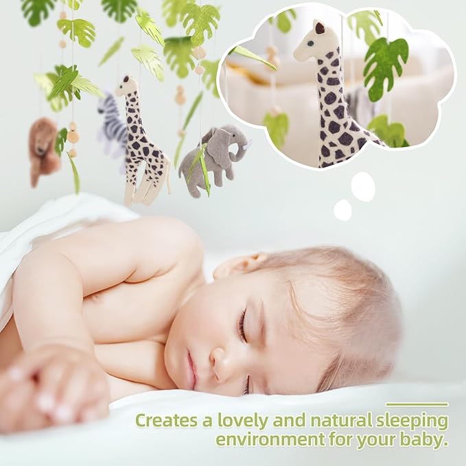Baby Mobile for Crib Safari Nursery Mobile Handmade Jungle Baby Mobile Woodland Nursery Decor Forest Animals Crib Accessories with Lion Elephant Zebra Giraffe