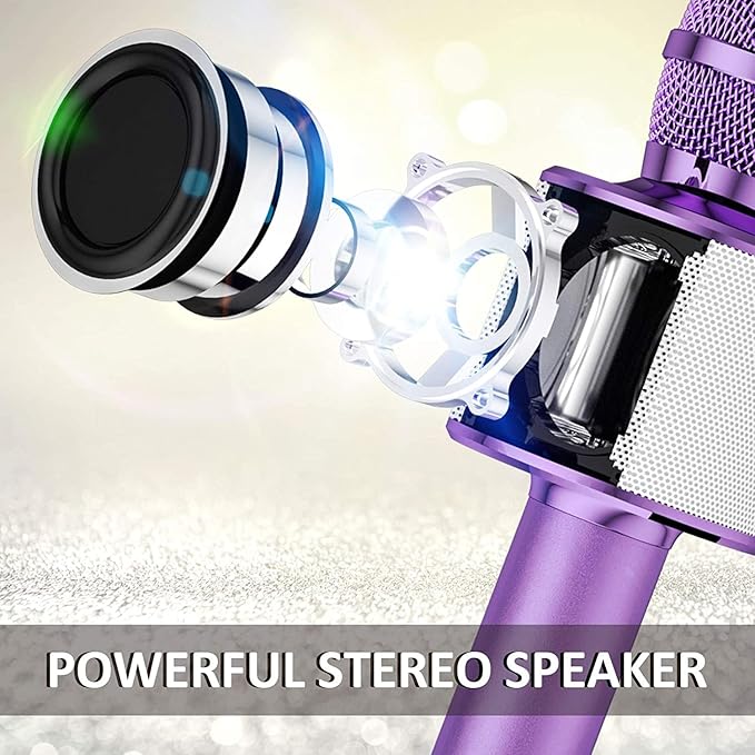 BONAOK Wireless Bluetooth Karaoke Microphone, 3-in-1 Portable Handheld Mic Speaker Machine for All Smartphones, for Girls Boys Kids Adults All Age Q37(Light Purple)