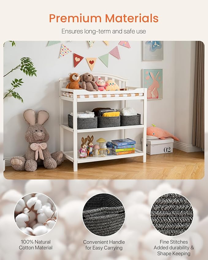 KALLAX Small Woven Basket, 13.5 x 9.5 x 5 Inches, Storage Basket for Organizing, Cute Small Rope Shelf Closet Cube Storage Bins Baskets for Shelves, Dog Toy Gift Baskets Empty, 3 Pack Mixed Black