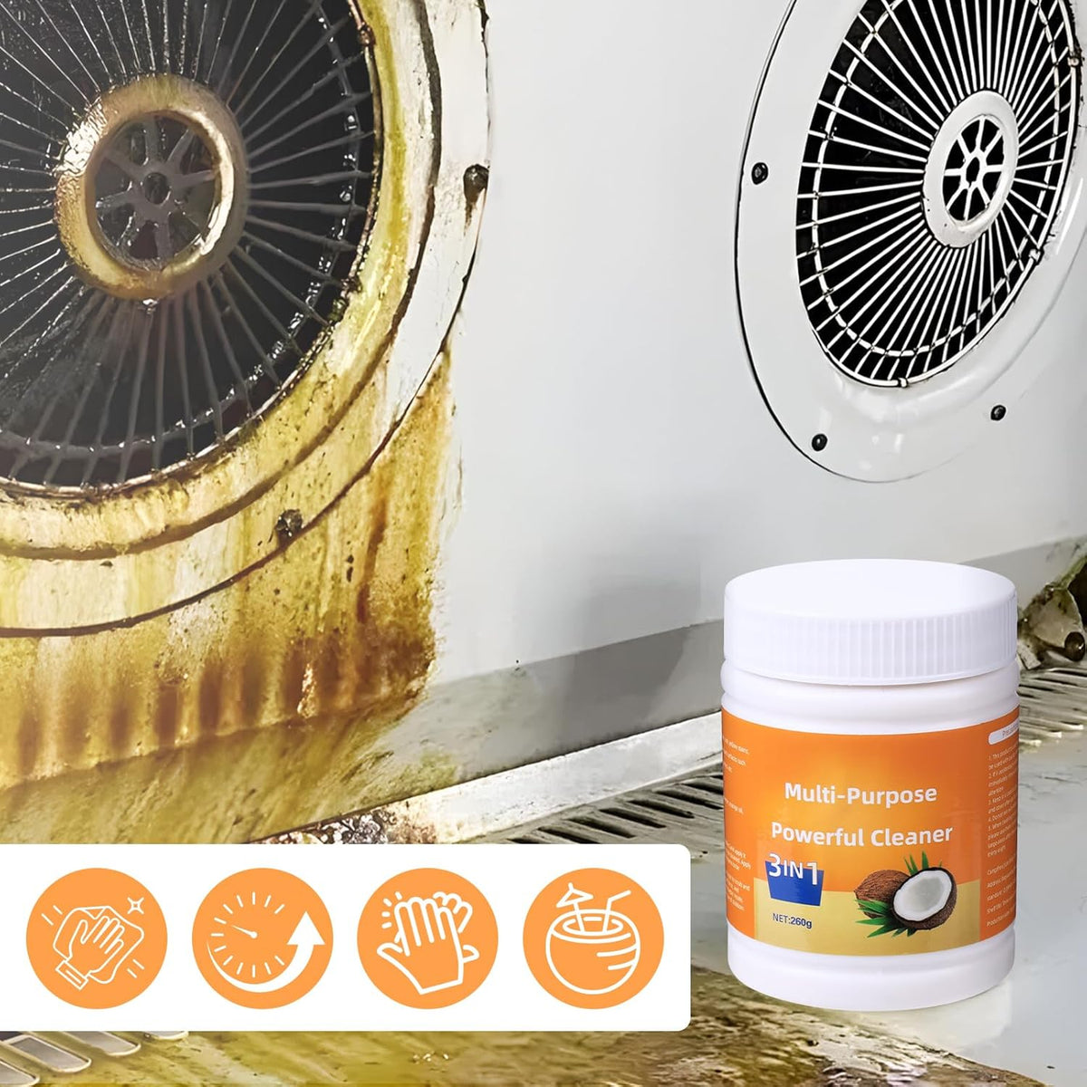 Multi-Purpose Powerful Cleaner for Kitchen,Heavy Kitchen Duty Degreaser,3 In 1 Stainless Coconut Oil Cleaning Paste,All-Purpose Cleaner Removes Stains