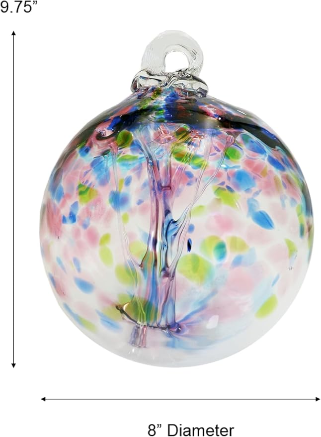 Dale Tiffany Hand Blown Glass, 8" Diameter Hope, Tree of Life Collection, Witch Globe Hanging Garden Indoor/Outdoor Decorative Ornament Gazing Ball