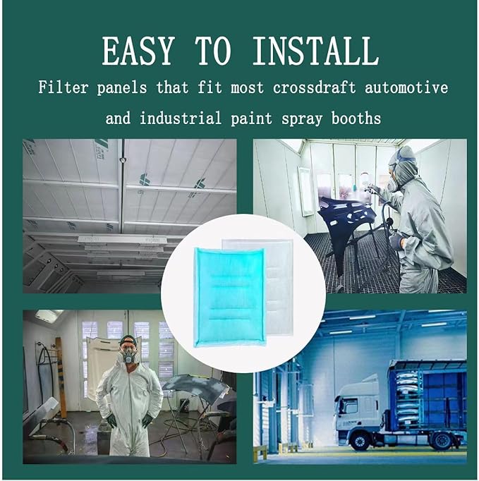 AUC Paint Booth Tacky Intake Filter Pad Series 55, 20" x 48" (8/case) Spray Booth Intake Filter with Internal Wire Support Frame