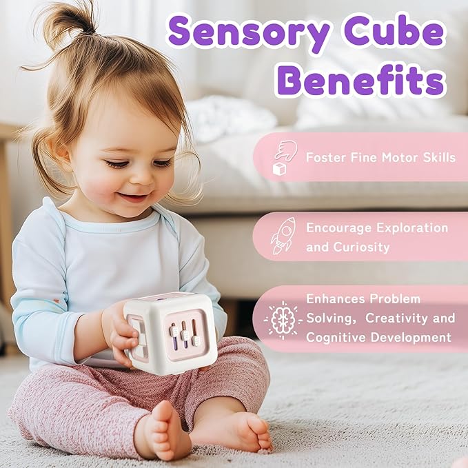Busy Cube Toys for 1 Year Old Girl Gifts, Montessori for Baby Girl, Travel Sensory Toys for Toddlers 1-3, Learning Fine Motor Skills| 1st Birthday Girl Gifts 12 Months +