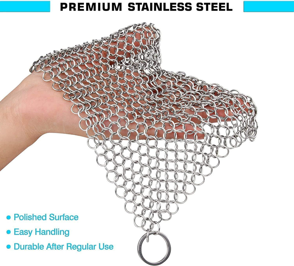 Scrubber Chainmail - Cleaner for Cast Iron Stainless Steel Anodized Cookware Scraper Cleaning Dutch Ovens Scourer for All Types of Skillet Griddles Cast Iron Pans Pots Grills & Dutch Ovens by Krisp