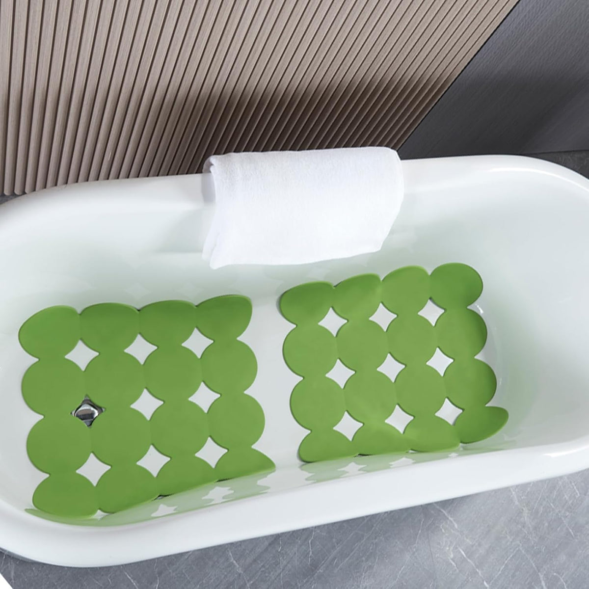 Square Shower Mat Nonslip - Rubber Bathtub Mat with Suction Cups for Inside Shower Bathroom Floor (Green, 21X21)