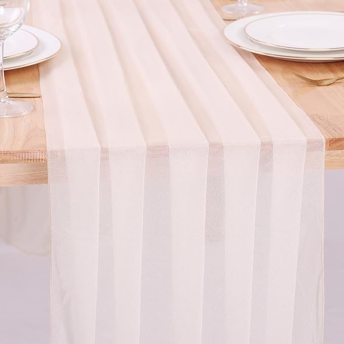 Beige Chiffon Table Runner 10ft Long Romantic Wedding Table Runners 30 x 120 Inches Elegant Sheer Fabric Drapes Bridal Party Cake Table Decoration
