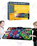 SUNLIN 2-in-1 Music Jam Mat, Music Learning Toy for Boys Girls 3-6, Drum Set + Piano Mat, Toddler Birthday Gift 3 4 5 6 Years, Record & Playback, Built-in Songs, 8 Instrument Sounds, Volume Control