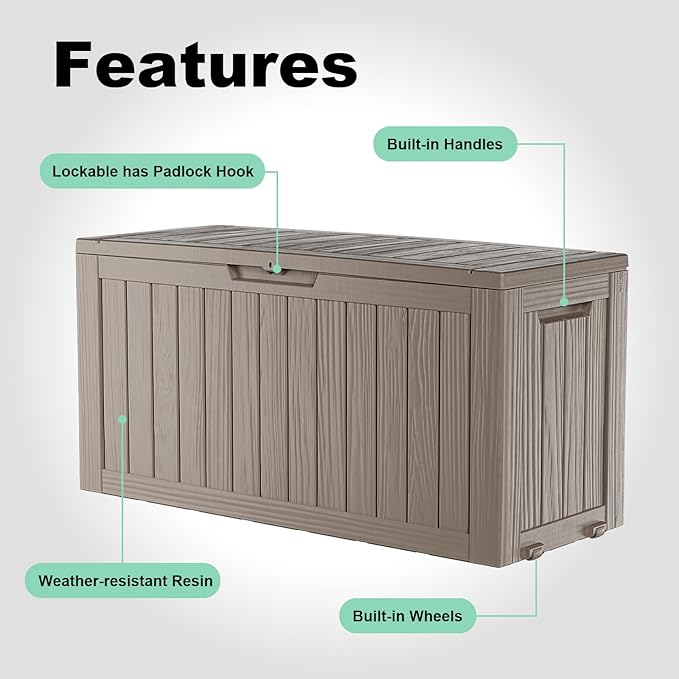 75 Gallon Waterproof Resin Deck Box, UV Resistant Outdoor Storage for Garden, Patio, Porch, Delivery, Light Brown
