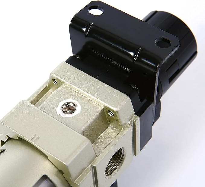 SNS Compressed Air Filter Regulator Piggyback Combo 3/8''NPT- Poly Bowl with Metal Guard, Semi-auto Drain, Bracket, Gauge AW3000-N03A