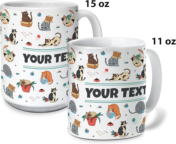 Personalized Mug for Kids - Cats - Custom Name/Text, Ceramic Hot Chocolate/Cocoa/Coffee Cup for Boys/Girls, Birthday/Christmas/Holiday Gift - 11 oz, Navy Blue Handle