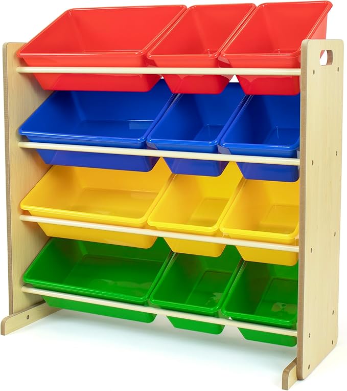 Humble Crew, Natural/Primary Kids' Toy Storage Organizer with 12 Plastic Bins, 34*35*15.5inch