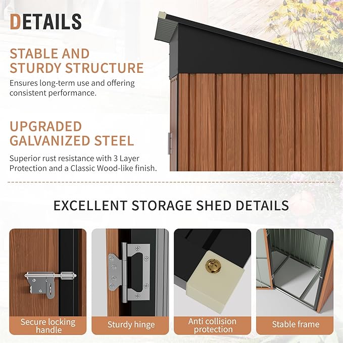 5x3 Ft Storage Shed, Outdoor Metal Shed with Floor Base& Lock, Small Lean to Shed, Compact Vertical Outside Bike Tiny House for Garden, Backyard, Patio, Tool
