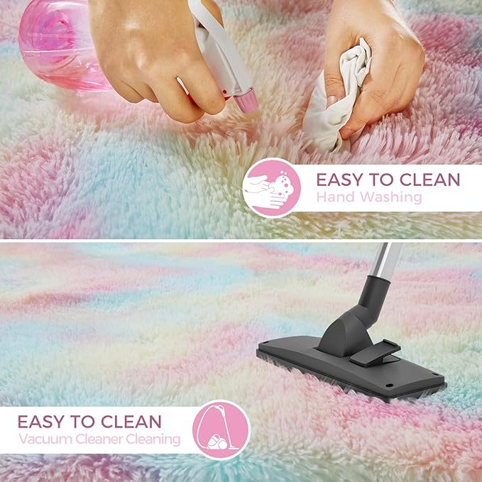 Fluffy Colorful Rug for Living Bedroom, Rainbow Fluffy Soft Plush Area Rugs for Girls Bedroom, Fuzzy Nursery Rug for Baby's Toddler's，Clorful Room Decor for Teenage, Easy-Cleaning, Non Shedding, 3X4