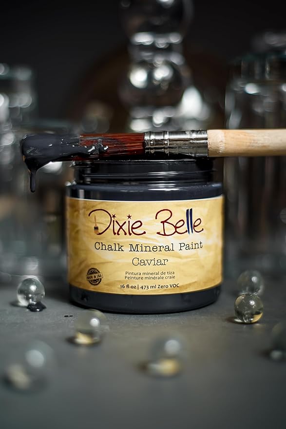 Dixie Belle Paint Company Chalk Finish Furniture Paint - Caviar (32oz) - Matte Black Chic Chalk Mineral DIY Furniture Paint