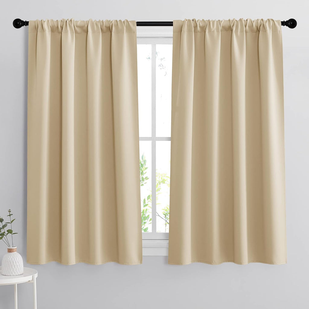 RYB HOME Curtains for Bedroom 63 inches Long, Blackout Thermal Insulating Window Treatment Drapes for Living Room Bathroom Basement Laundry Classroom, W 34 x L 63, Biscotti Beige, 2 Panels