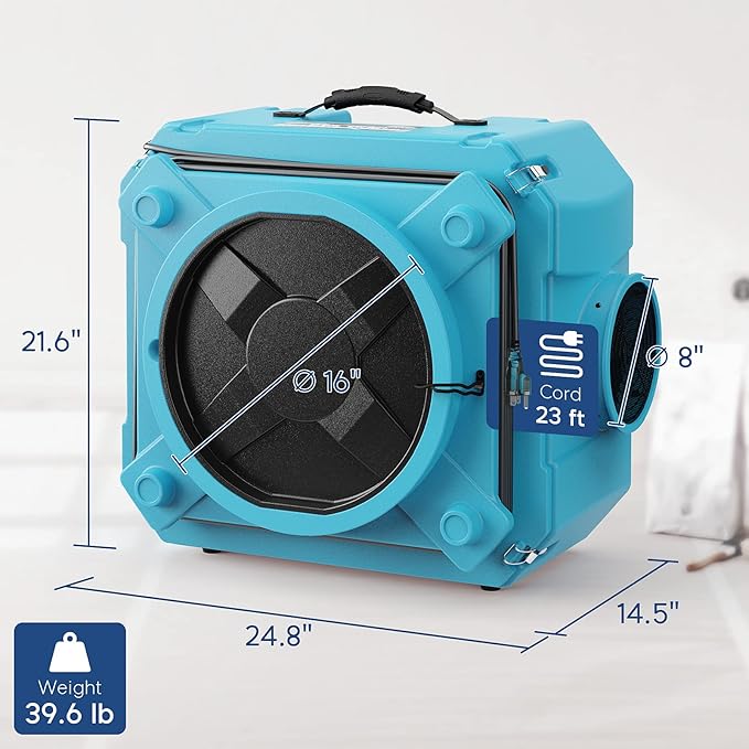 ALORAIR Air Scrubber with 3 Stage Filtration, Stackable Negative Air Machine for Industrial and Commercial Use, Heavy Duty Air Cleaner with MERV-10 Filter, HEPA/Activated carbon Filter, Blue