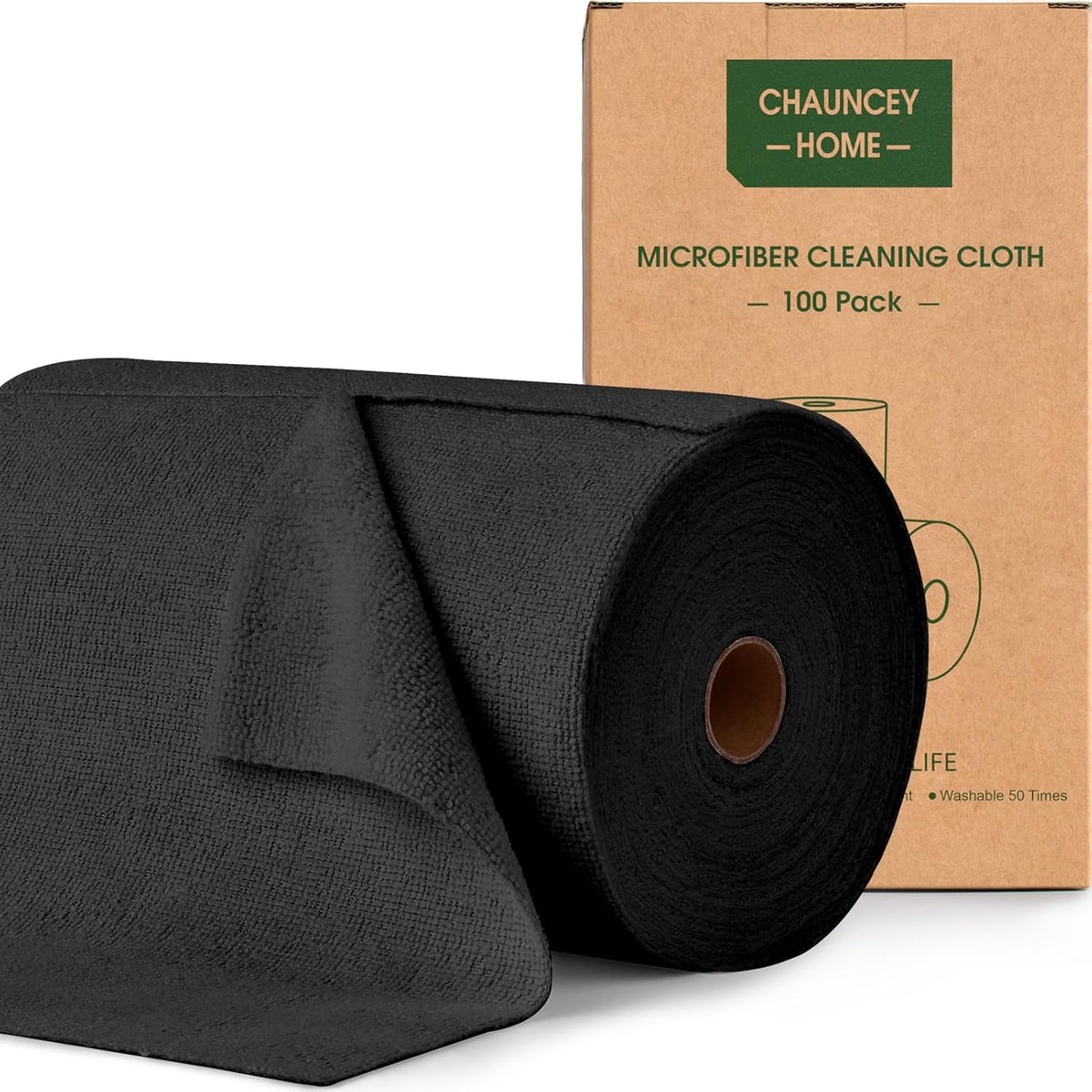Roll of Microfiber Cleaning Cloth –100 Pack, Tear Away Microfiber Towels, Reusable, Washable, Scratch-Free, Cleaning Supplies,Kitchen Towels for Car, Home, Kitchen, Glass, Dishes(Black)
