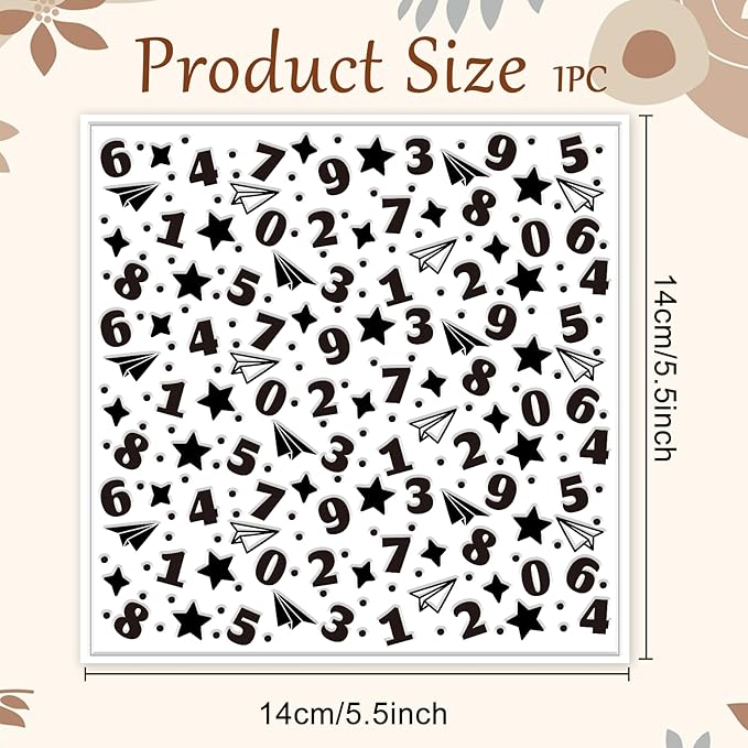 CHGCRAFT Numbers Pattern Polymer Clay Texture Sheet Stars and Paper Airplanes Silicone Texture Mat for Polymer Clay Making Earrings Jewelry DIY Crafts 5.5 × 5.5 Inch