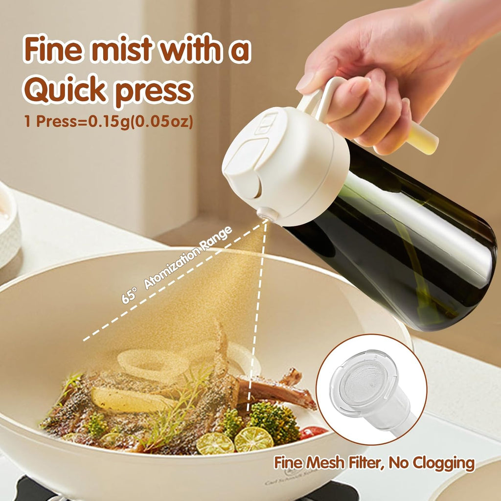 YARRAMATE 2PCS 16oz/470ml Oil Sprayer for Cooking with Stickers, Food-Grade 2 in 1 Olive Oil Dispenser Bottle for Kitchen, Premium Dark Green Glass Oil Bottle for Air Fryer, BBQ(White & Orange)