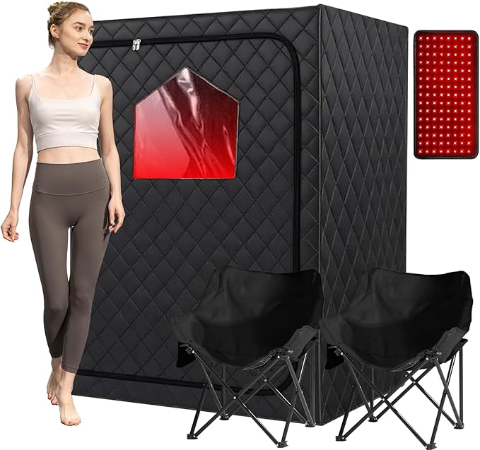 2 Person Infrared Sauna Box, Portable Infrared Sauna for Home, Personal Infrared Saunas with Red Light Threapy, Remote Control, Upgraded Comfortable Chair